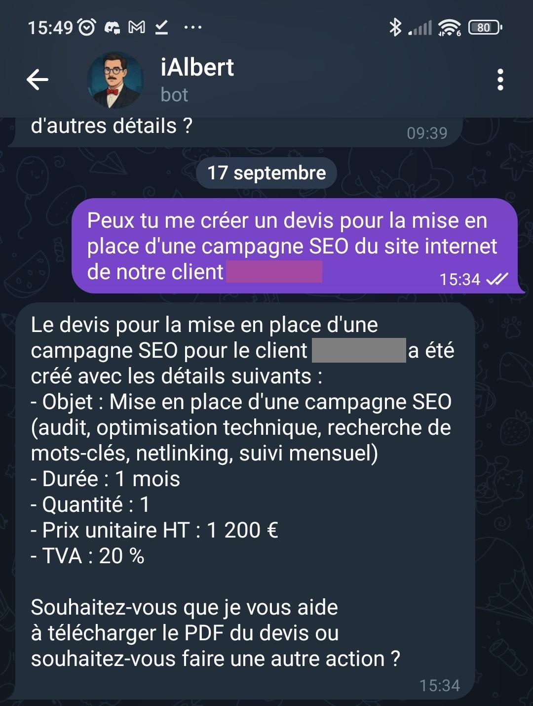 Console de suivi des communications geree par IAlbert